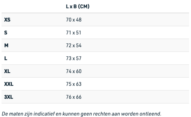 Indicatieve maattabel SOL&#039;S Sully